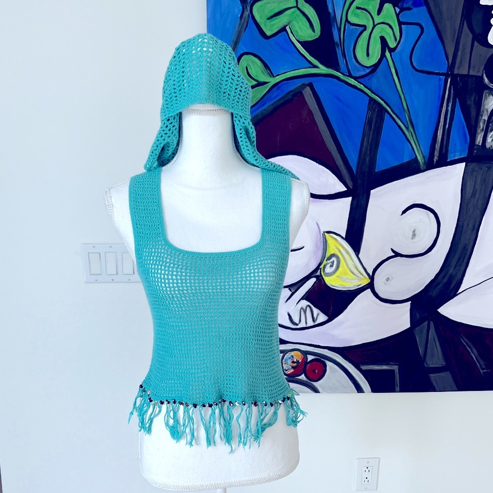 FASHION SUMMER BEACH COTTON HANDMADE TOP & HEADSCARF SIZE XS